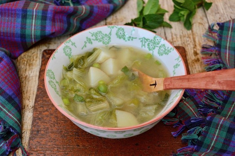 Lettuce & Pea Soup with new potatoes.