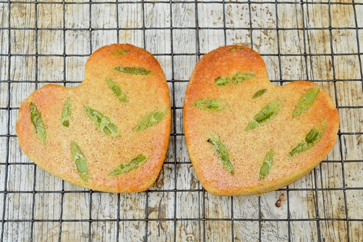 Two heart shaped lemon verbena sponges