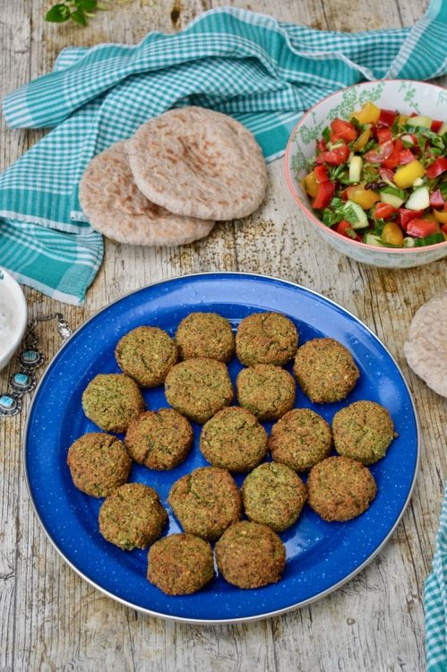 Egyptian fave bean falafel with chopped salad.