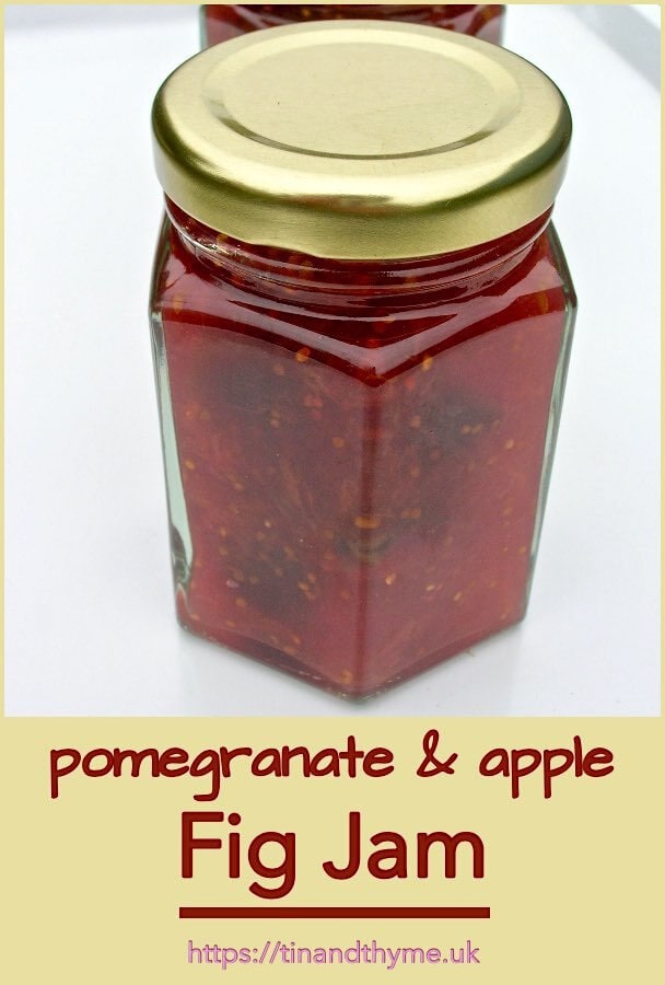 Jar of fig, apple & pomegranate jam.