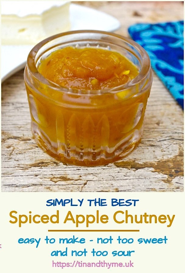 Pot of spiced apple chutney.