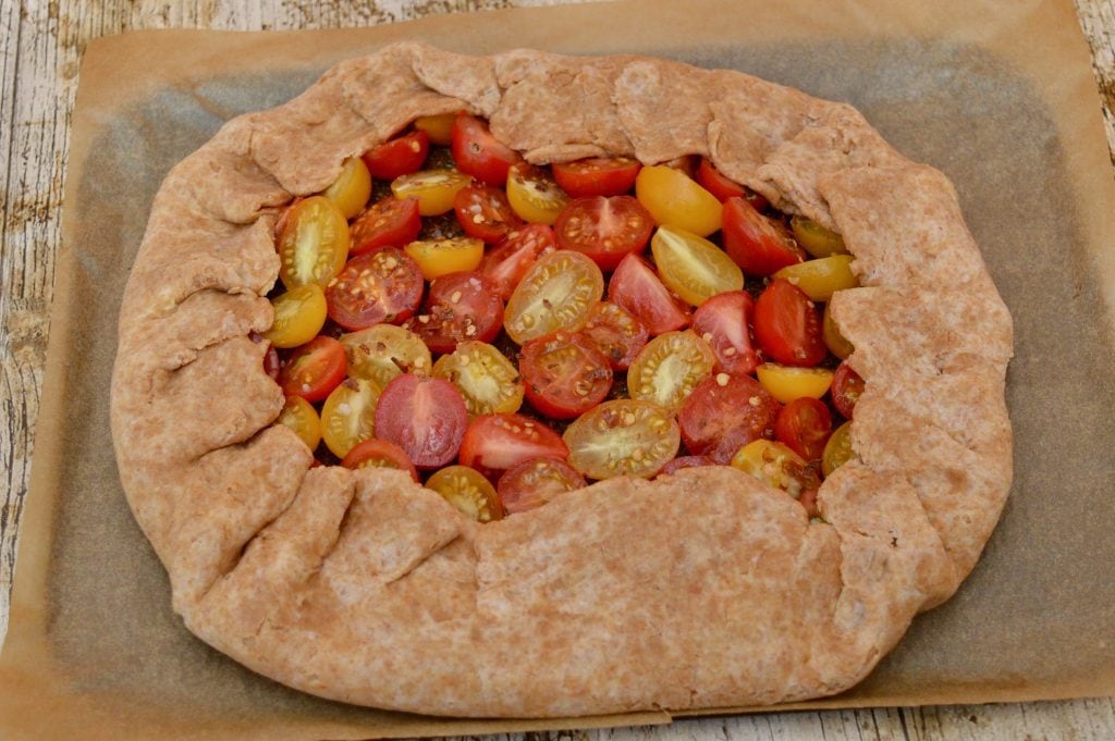 Tomato galette ready for baking.