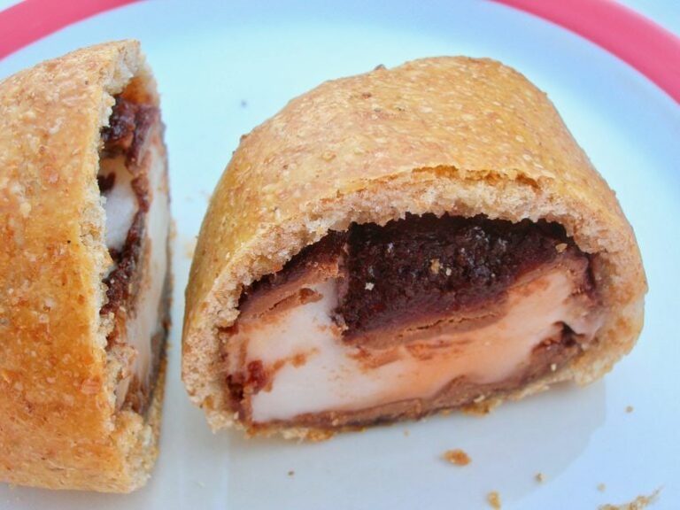 Creme egg buns halved.