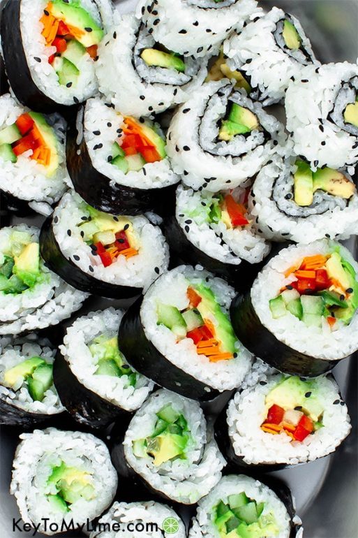 Vegan Sushi from Key To My Lime. One of 31 Healthy Vegan Lunch Recipes.