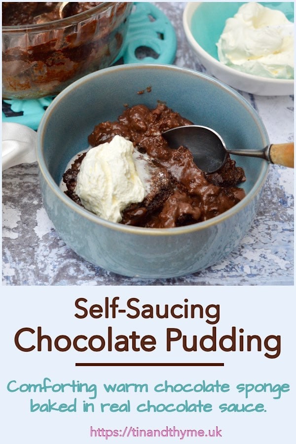 Self-Saucing Chocolate Pudding with cream.