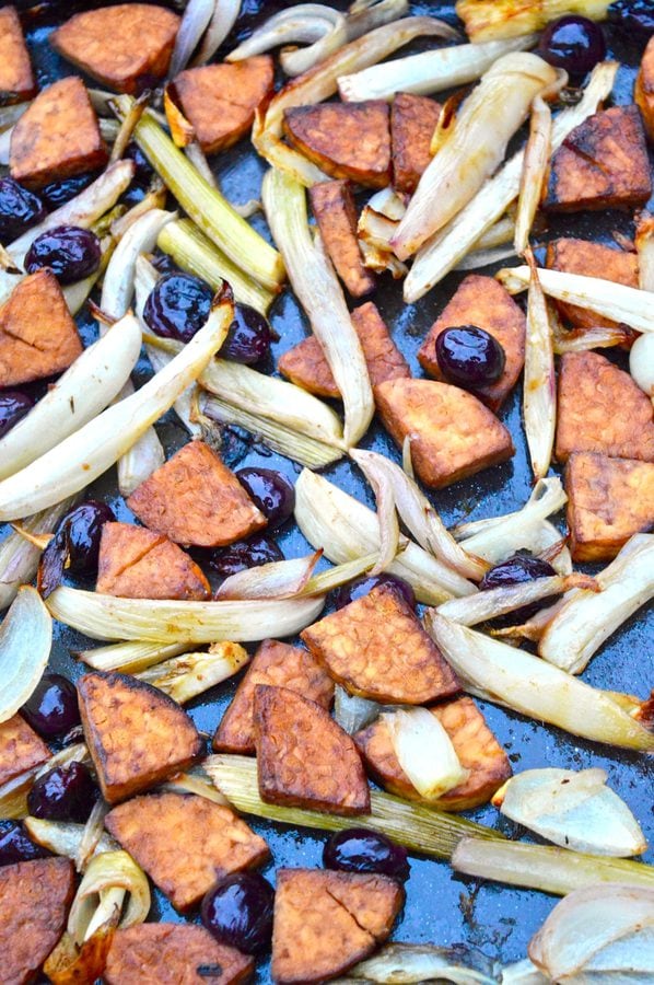 Marinated Tempeh with Roasted Grapes and Fennel Tin and Thyme