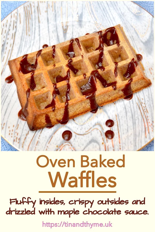 Oven Baked Waffles with Maple Chocolate Sauce.