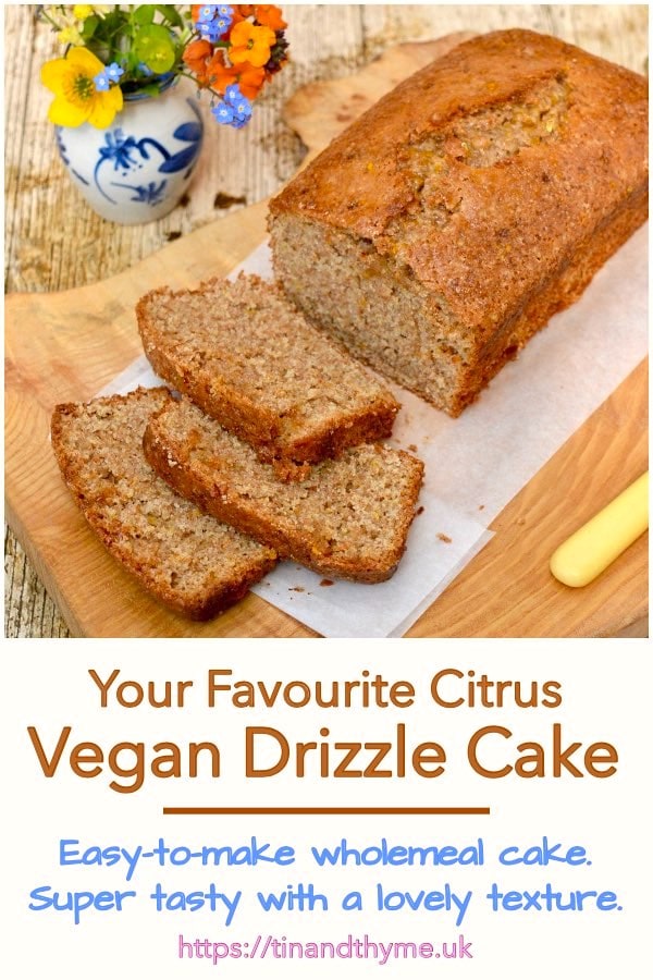 Slices of vegan citrus drizzle cake.