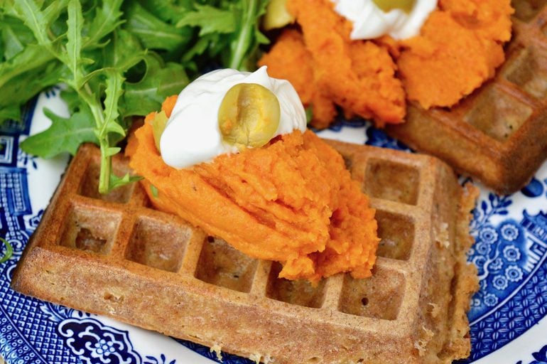 Oven Baked Waffles with Moroccan Carrot Purée