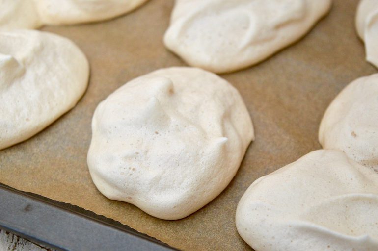 Brown Sugar Aquafaba Meringues just out of the oven.