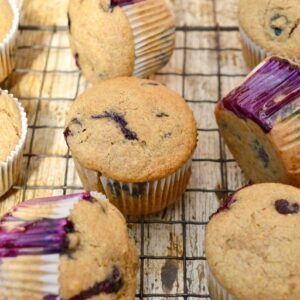 Vegan Blueberry Muffins made with wholemeal spelt flour.