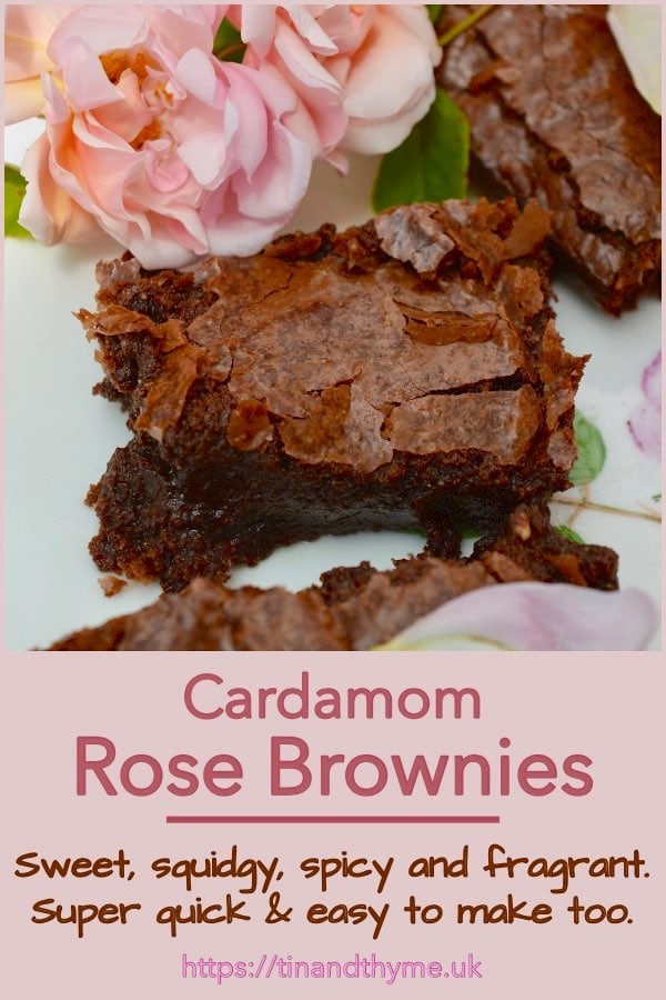 Cardamom Rose Brownies and roses.