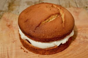 Gluten free sponge cake filled with jam and cream.