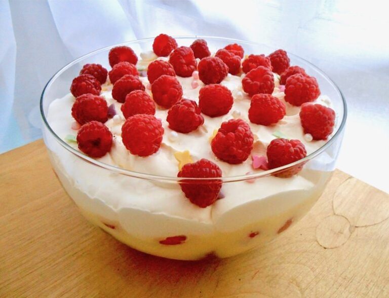 A bowl of summer berry trifle.