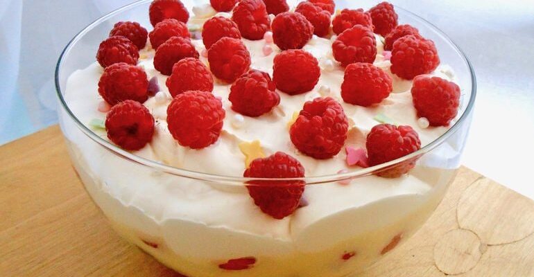 A bowl of summer berry trifle.