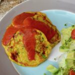 Courgette Sweetcorn Fritters with Chilli Tomato Sauce.