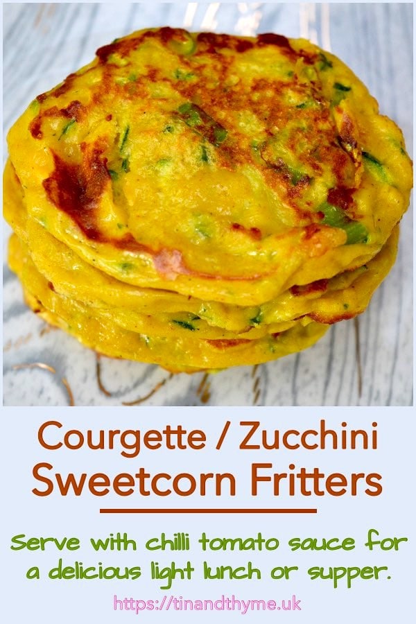 Stack of Courgette Sweetcorn Fritters.