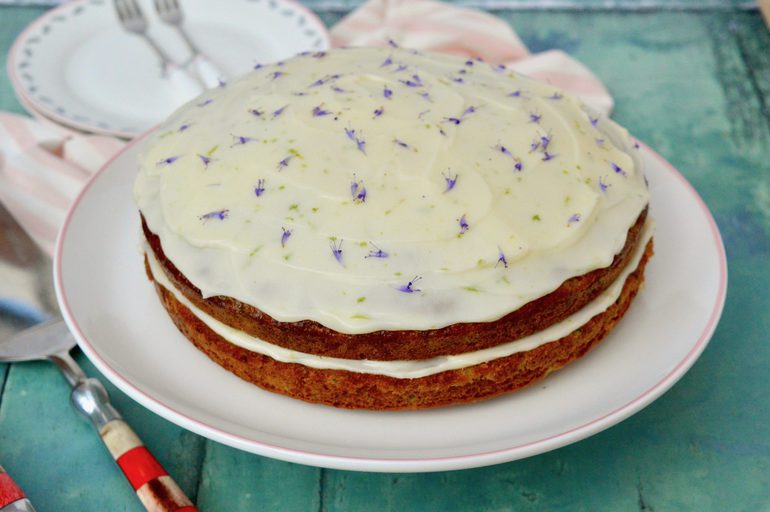Courgette cake with lime and mascarpone frosting.