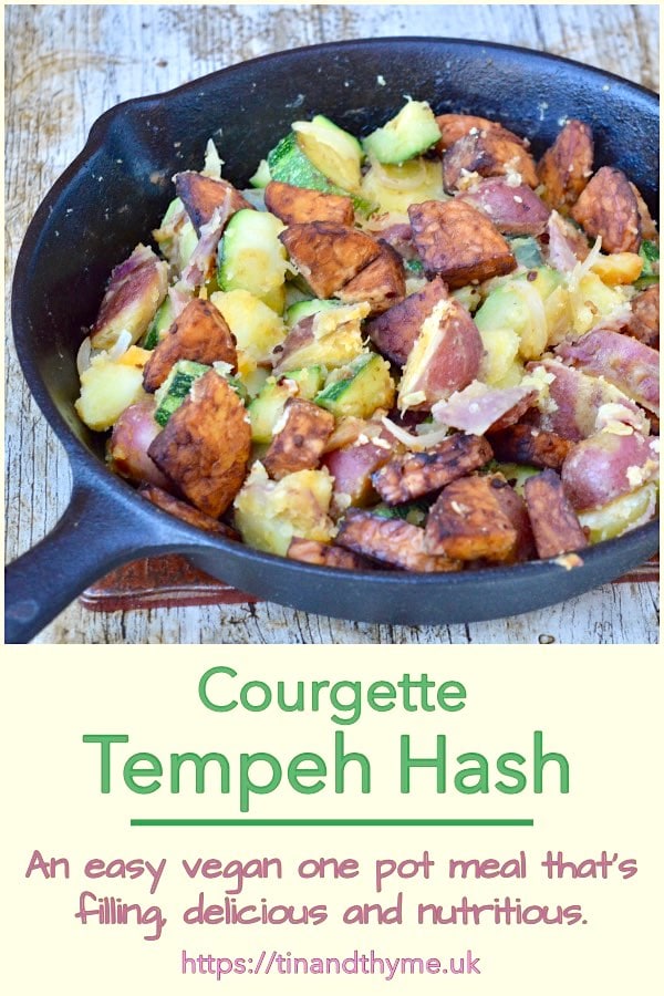 Pan of courgette tempeh hash.