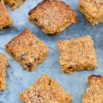 White Chocolate Halva Flapjacks on slate.