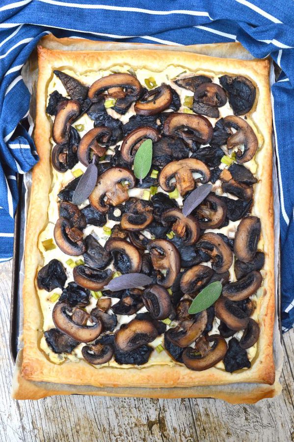 Puff pastry mushroom tart just out of the oven.
