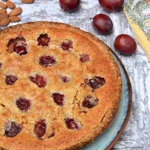 Plum Almond Tart with plums and almonds.