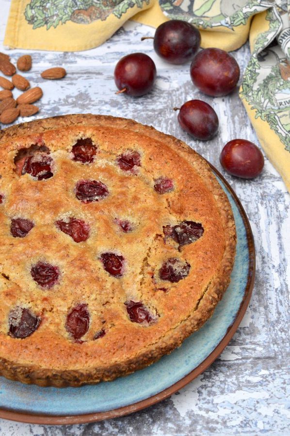 Plum Almond Tart with plums and almonds.