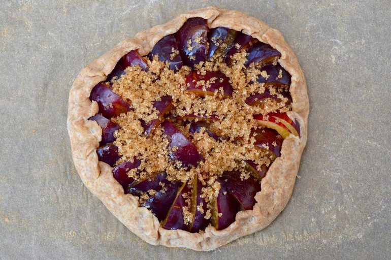 Plum galette about to go into the oven.