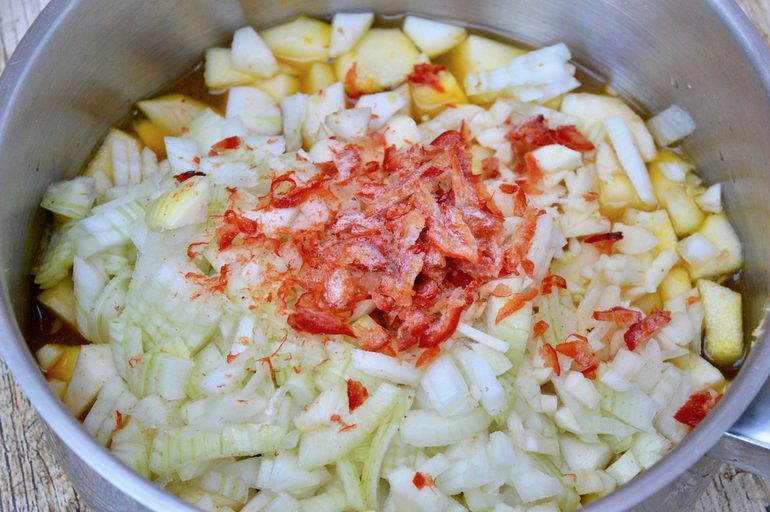 Chutney ingredients in a pan.