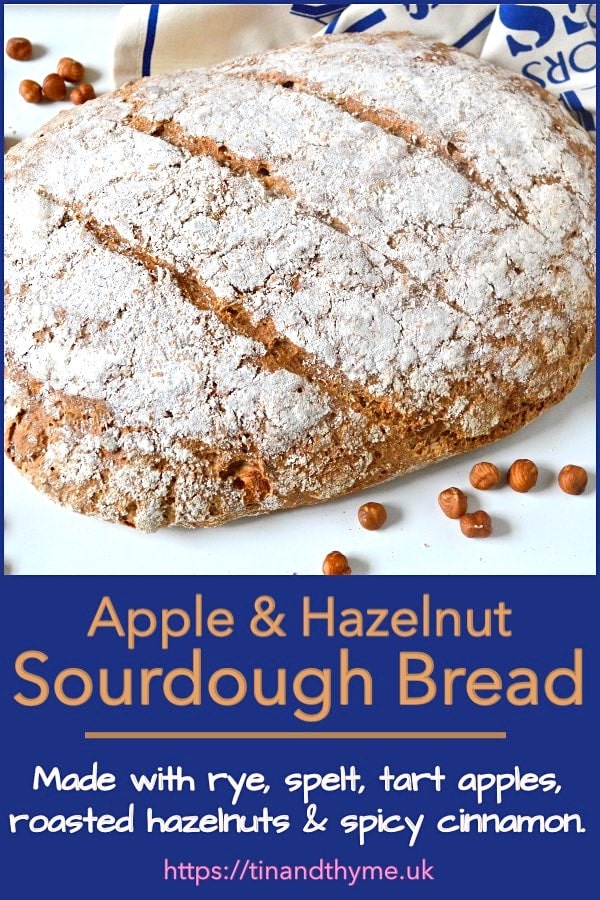 A loaf of apple, hazelnut sourdough bread.