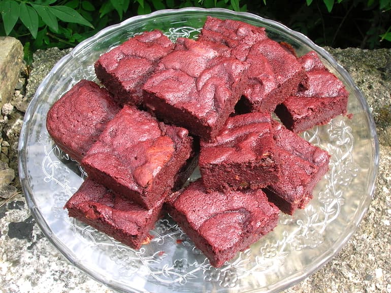 Plate of Beetroot Orange Brownies.