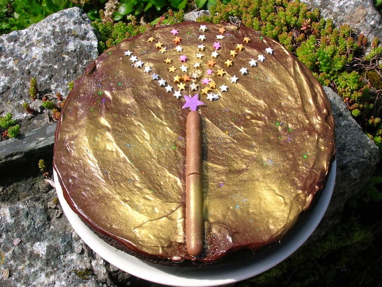 Fairy Godmother Chocolate Cake with wand decoration.