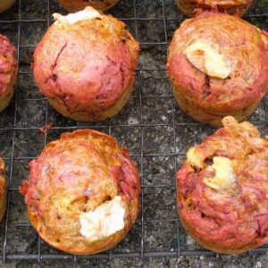 Beetroot Muffins with walnuts and goat's cheese.