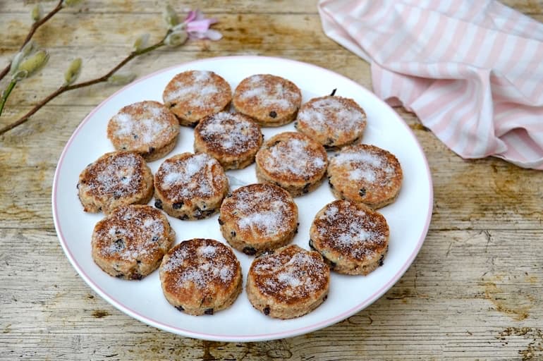 Wholemeal Spelt Welsh Cakes with magnolia blossom.