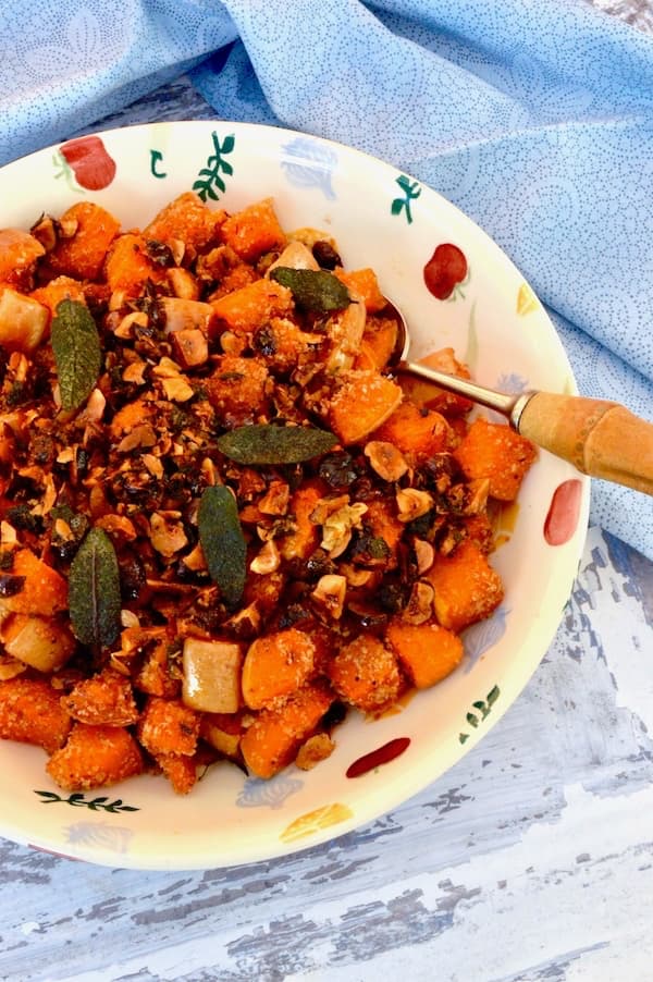 Roasted Squash with Sage and Hazelnuts in Brown Butter.