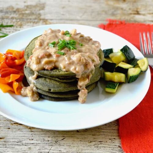 Pea Protein Pancakes with Spicy Peanut Sauce Tin and Thyme