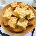 A tray of White Chocolate Blondies.