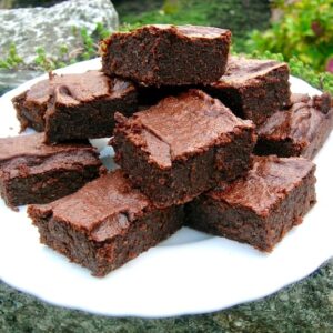A plate of Chocolate Chestnut Brownies.