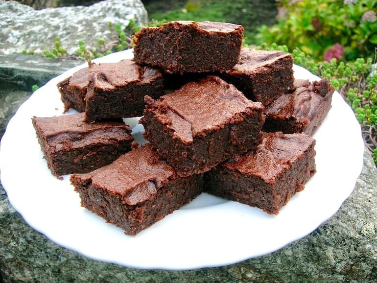 A plate of Chocolate Chestnut Brownies.