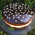 Chocolate cake with apple lemon curd filling and treacle chocolate fudge icing.