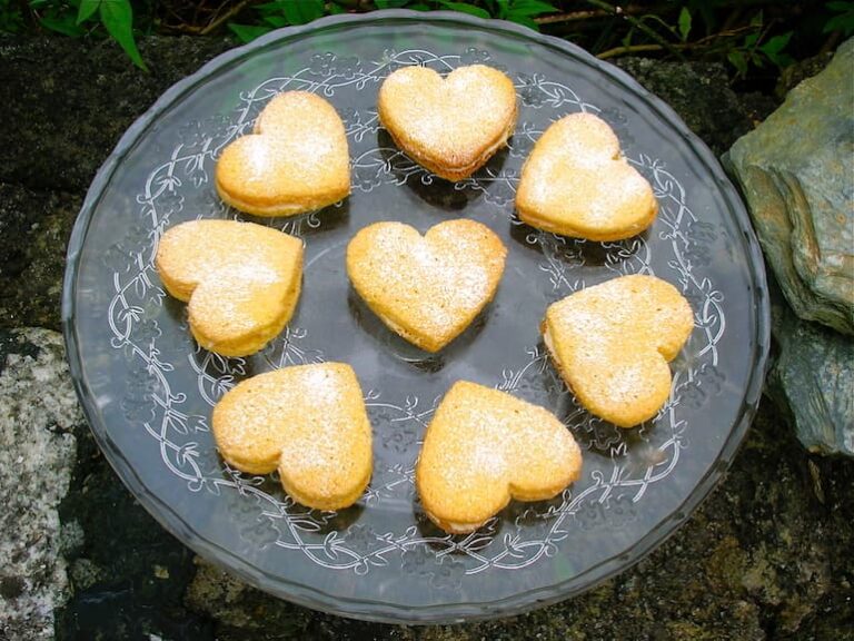 Heart shaped, homemade, gluten-free custard creams.
