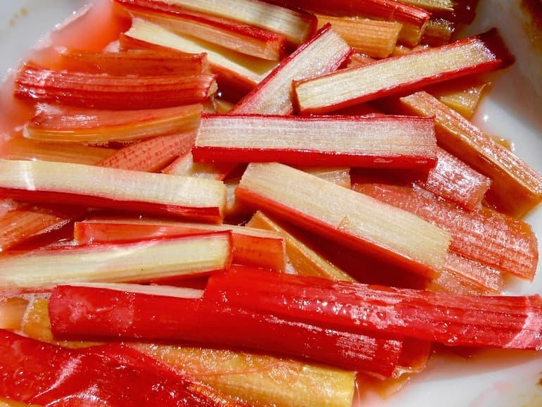 Batons of roasted rhubarb.