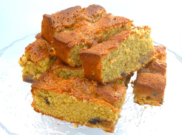 A pile of caramel chocolate chip bars.