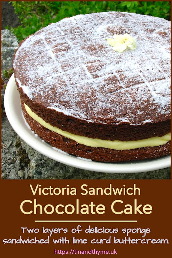 Chocolate Victoria sandwich with lime curd buttercream.