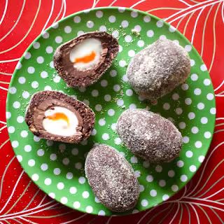 Homemade chocolate scotch eggs. One of 40+ chocolate Easter recipes.