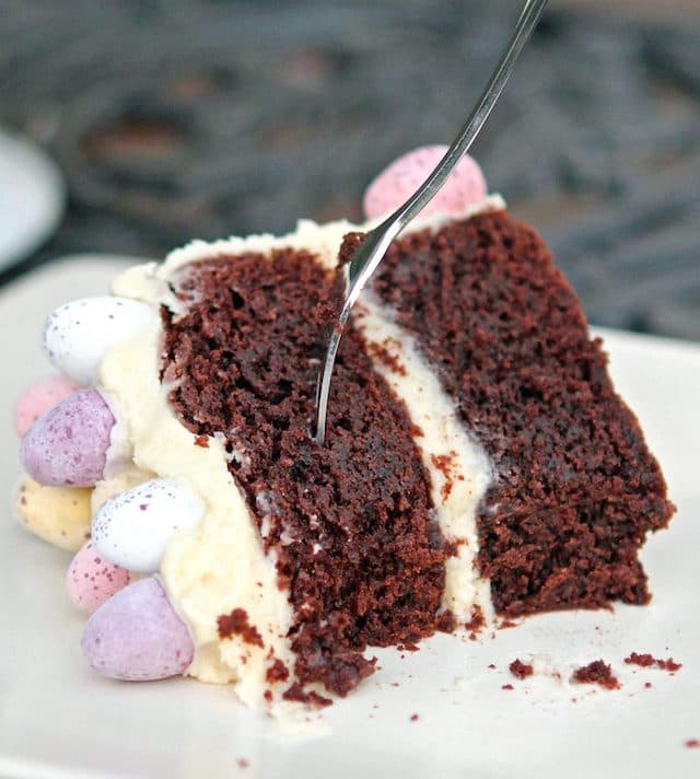 A slice of Easter mocha cake.