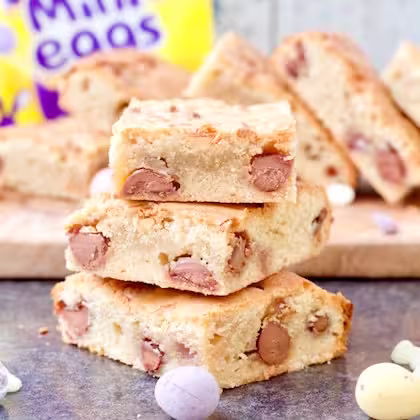 White Chocolate mini egg blondies. One of 40+ Easter chocolate recipes.