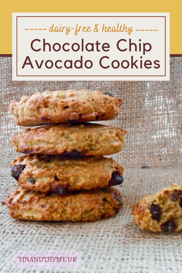 A stack of chocolate chip avocado cookies.