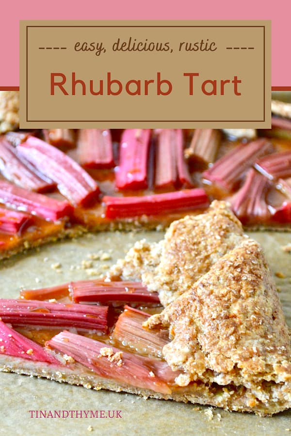 A slice of rustic rhubarb tart.
