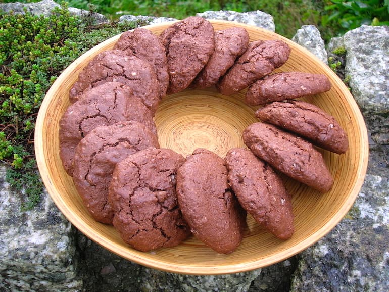 A platter of double choc chip cookies.